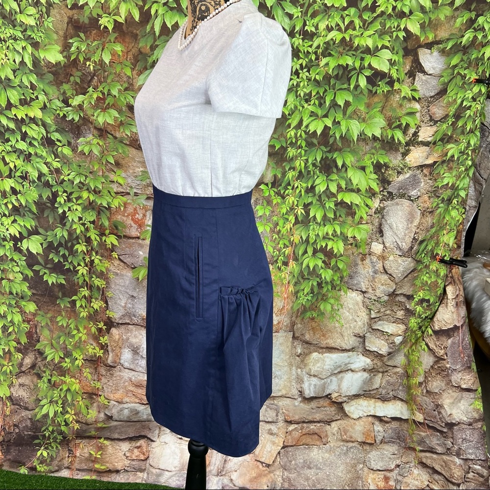 CARVEN Gray and Navy Quiet Luxury Color Block Cotton Dress, FR 36/US 4 - Picture 9 of 15